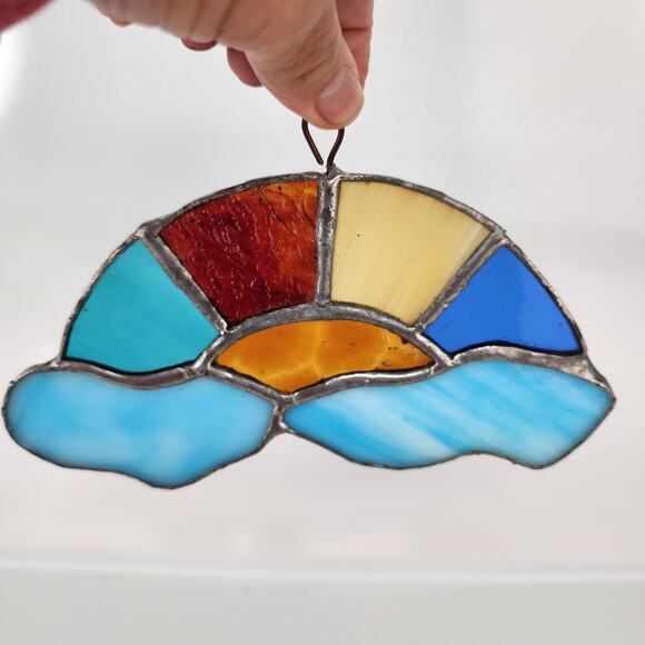 Unbranded Other - Vintage Stained Glass Suncatcher 4x8 Rainbow Clouds Window Hanging Ornament READ
